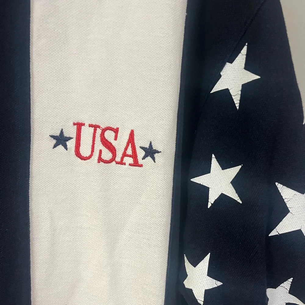 Vintage Men's Patriotic‎ USA Stars and Stripes Knit Polo Shirt- Size Large